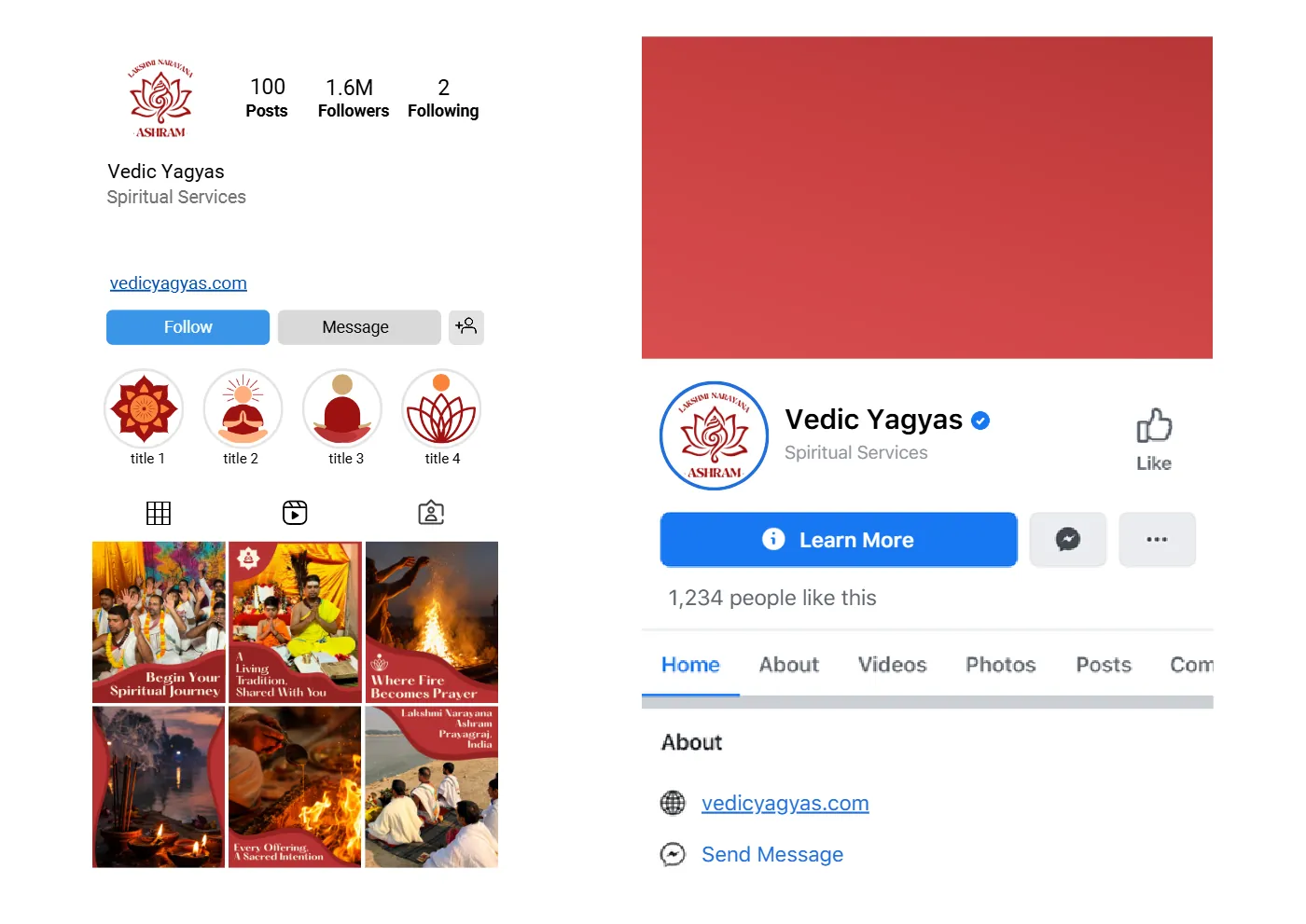 Vedic Yagyas sociālo tīklu profila noformējums